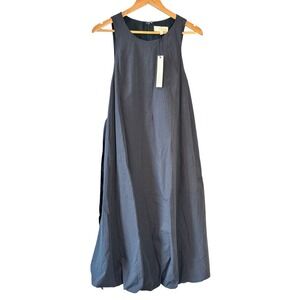 NWT PINCH Women Sleeveless Bubble Hem Midi Dress Charcoal Grey Tie Waist NWT S